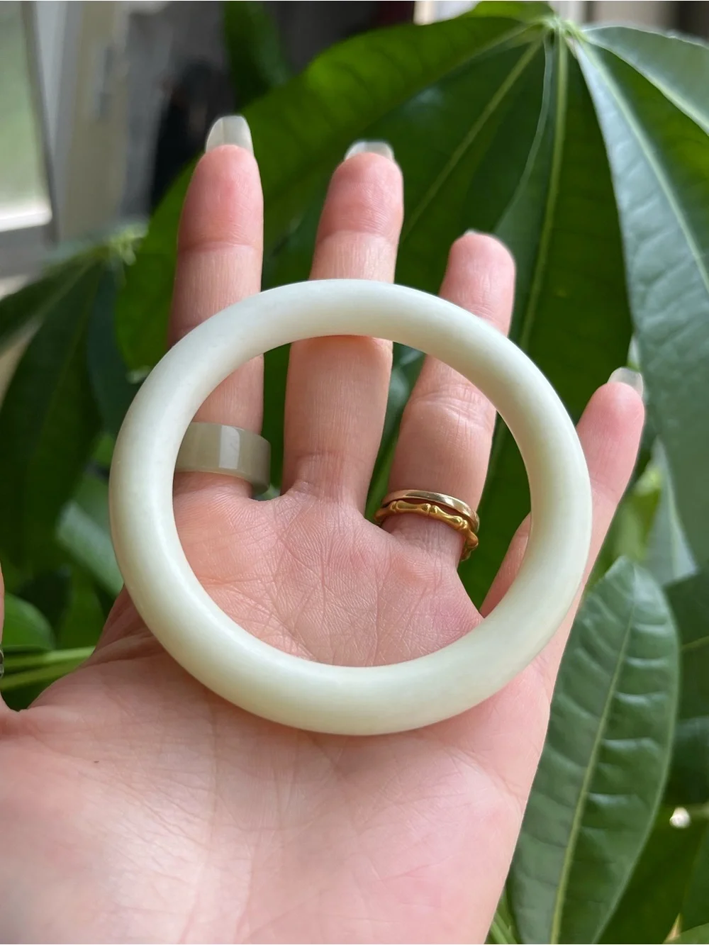Xiu Jade Bangle Bracelet Light Creamy White - XS D: 52.2-52.4mm